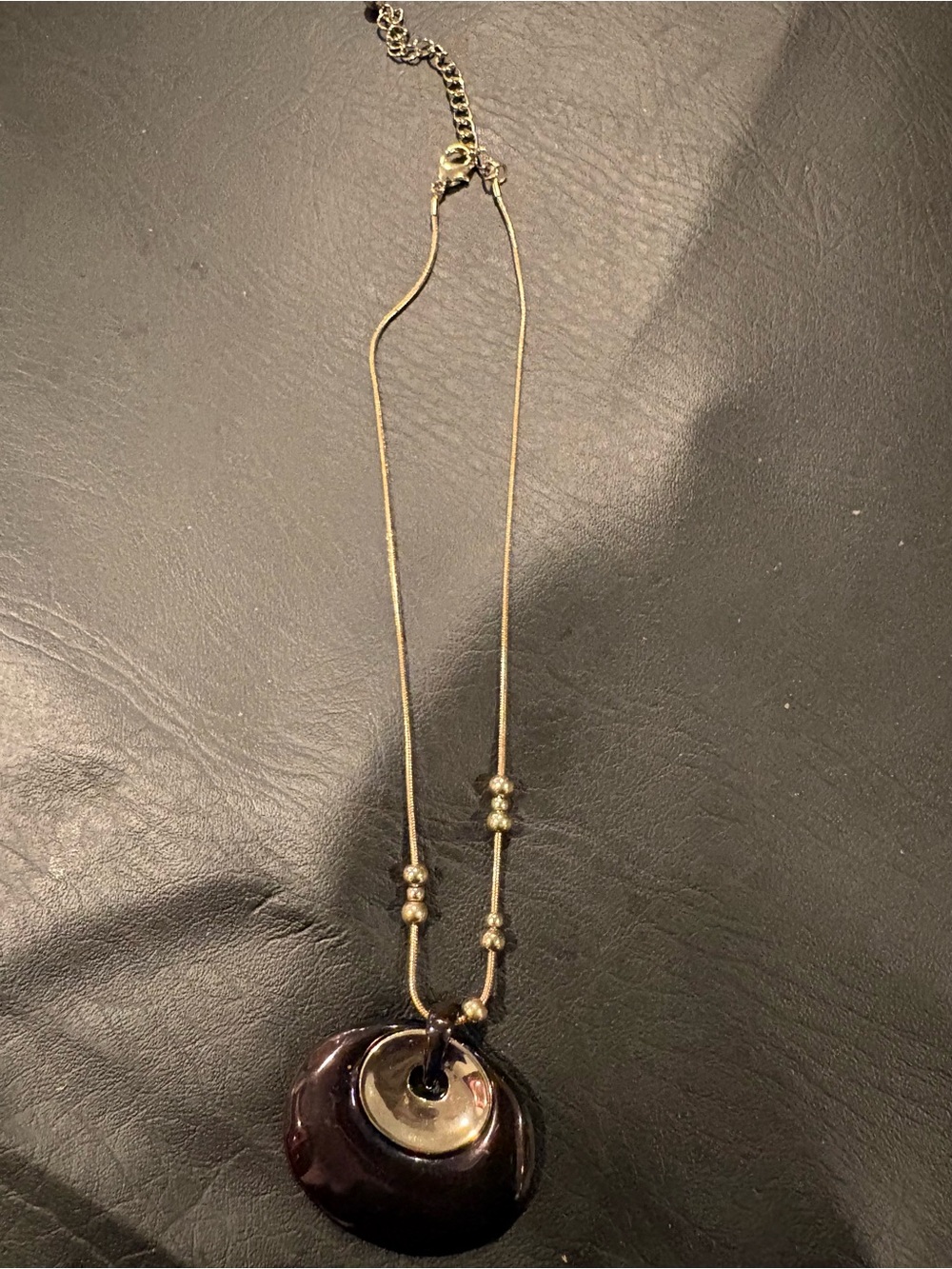 Gold-Tone Necklace with Dark Brown Pendant